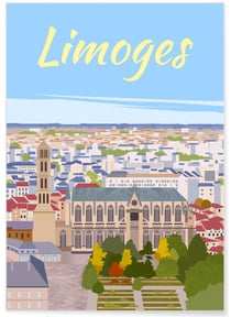 Affiche ville Limoges - Vue du ciel | A3 : 29,7x42cm