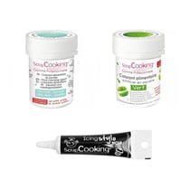 2 colorants alimentaires vert d'eau-vert + Stylo glaçage noir