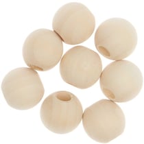 8 Perles rondes macramé - bois nature - 25 mm