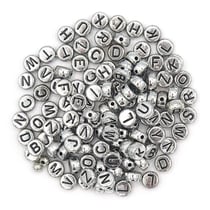 MégaCréa DIY - Perles rondes alphabet 0,7 cm Effet métallisé argenté 40g
