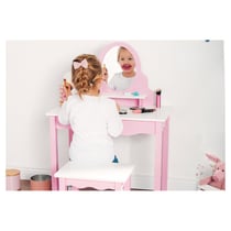 Coiffeuse Jasmin pour enfants avec tabouret en MDF rose et blanc