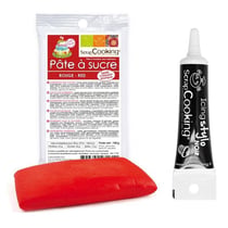 Pâte à sucre rouge 100 g + Stylo de glaçage noir