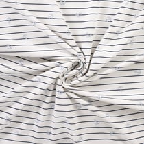 Tissu Jersey Coton imprimé Malo fine marinière sur fond Blanc cassé