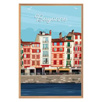 Tableau mural encadré illustration les quais de Bayonne 65x97 cm