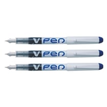 Lot de 3 stylos plume jetables Pilot V-Pen effaçables - Bleu