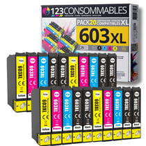 603XL - Pack 20 cartouches Epson 603 XL compatibles XP-2100 XP-3100 XP-4100 - 123CONSOMMABLES