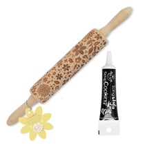Rouleau à pâtisserie bois empreintes nature 39 cm + Stylo glaçage noir