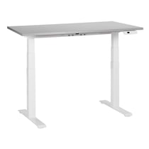 Bureau Électrique Réglable Plateau Gris et Structure Acier Blanc 120 x 72 cm Hauteur Ajustable Assis Debout Pieds Carrés Design Moderne