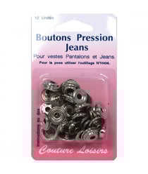 Boutons pression 15mm tissus lourds et épais - nickelé, noir, bronze X 12 - Distrifil Nickele Gris vendu par 50 cm