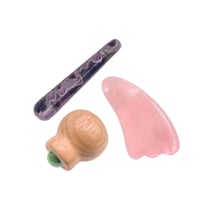 Coffret massage corps en Quartz rose, Améthyste et Aventurine verte - Omsaé