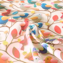 Tissu Coton imprimé digital Aube animaux sur fond Orange