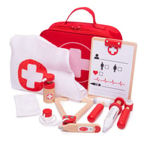 La sacoche de docteur avec accessoires en bois - Bigjigs - Rouge