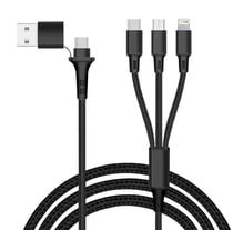 Akashi Câble de Charge 5-en-1 USB et USB-C vers USB-C Micro USB Lightning Noir