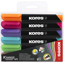 Lot de 6 marqueurs permanents KORES K MARKER pointe ogive 3,0 mm - Assortiment de couleurs