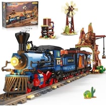 Train statique Far West avec rails et éclairage LED - 1 912 pièces - INSOON
