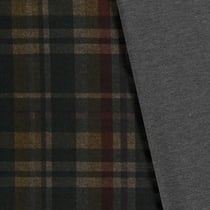 Tissu Jersey Milano peau de pêche motif Tartan sur fond Vert foncé