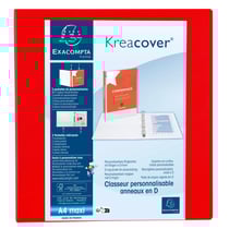 Classeur PP personnalisable Kreacover - 4 anneaux en D 60mm - A4 maxi - Rouge - x 10 - Exacompta