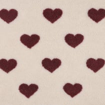 Tissu Fausse fourrure Mouton coeurs Lina rouges sur fond Beige - Au mètre
