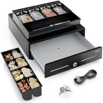 Tiroir Caisse 9032K- Compatible avec Caisse Enregistreuse RJ11, 34x33x10 cm-4 compartiments Monnaie & 8 billets- Métal- ACROPAQ