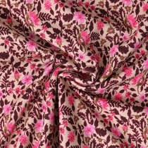 Tissu Sweat léger French Terry Lilia fleurs Roses sur fond Beige nougat