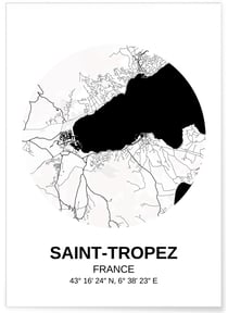 Affiche carte Saint-Tropez | A3 : 29,7x42cm