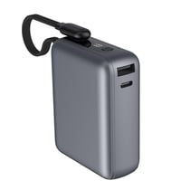 Force Power Powerbank 10000mAh USB-A USB-C 30W avec Câble Intégré Charge Rapide Gris