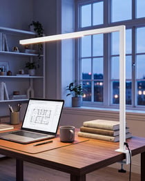 Lampe de Bureau LED Blanc en Métal Aluminium 120 cm avec Pince et Interrupteur de Réglage Accessoire Bureau Moderne