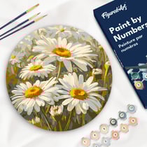 Peinture par Numéro sur disque en bois Figured'Art - Marguerites - Kit de Loisir Créatif DIY Numéro d'Art Complet - 30cm de diamètre