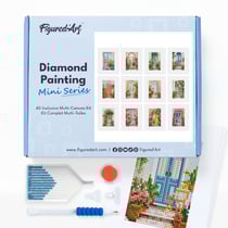 Figured’Art Mini Série Diamond Painting - Coffret Premium 12 toiles de 15x18cm Portes - Broderie Diamant avec Strass Carrés - Kit Complet