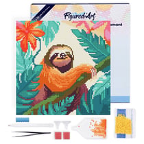 Mini Diamond Painting Broderie Diamant Figured’Art 25x25cm toile tendue sur châssis en bois - diamants ronds - Paresseux Tropical