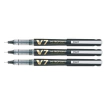 Stylo roller rechargeable PILOT - Hi-TechPoint V7 - Noir - Pointe moyenne - Lot de 3
