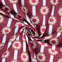 Tissu Coton imprimé Arty Tolina rayé et fleur sur fond Bordeaux