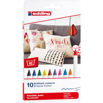 Lot de 6 feutres textiles permanents - EDDING - 10 couleurs BASIC - Pointe 1 mm
