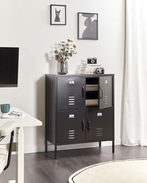 Buffet en Fer Noir à 4 Portes pour Documents Rangement Armoire Bureau à Domicile