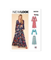 Patron New Look 6729 - Robe longue avec décolleté avec variantes du 34 au 46 (FR)