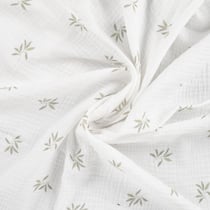 Tissu Double gaze de Coton Feuillages sur fond Blanc cassé