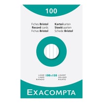 Étui de 100 fiches - bristol ligné non perforé 100x150mm - Blanc - x 10 - Exacompta