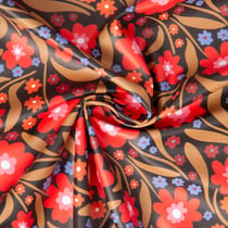 Tissu Imperméable imprimé Beyonce fleuris rouge sur fond Noir