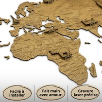 Carte du Monde en Bois CREATIFWOOD 2D Foncée M (100 x 70 cm) - Décoration Murale