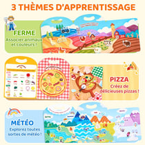 Lot de 3 livres d'autocollants réutilisables JoyCat - Pizza, Météo, Ferme - 3 à 5 ans