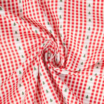 Tissu Coton imprimé Arty St Gervais petits carreaux et sapins sur fond Rouge