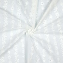 Tissu Coton brodé ajouré Petites fleurs Rosalie sur fond Blanc
