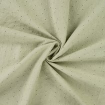 Tissu Coton brodé ajouré Fleuris sur fond Vert amande