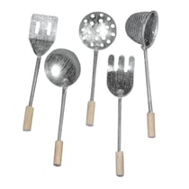 Ustensiles de cuisine en métal / bois, 8 cm, 5 pces, 5 sortes