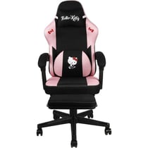 Chaise de Bureau Gaming - Hello Kitty - Inclinaison siege 150° - Revetement Tissu - Coussin - Repose-pieds - Noir et rose