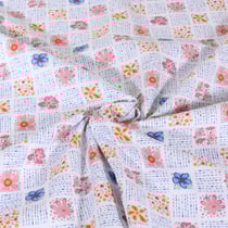 Tissu Popeline de Coton imprimé Patchwork fleuri sur fond Blanc
