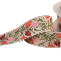 Bobine 15m galon jacquard fleurs beige 24mm