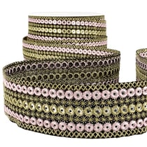 Bobine 10m Galon ronds brodés Rose/or 38mm