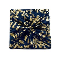 Carédeau Papier Cadeau Réutilisable Mat 100% Coton Furoshiki Francais Bouts de Houx (bleu nuit) 35x35cm