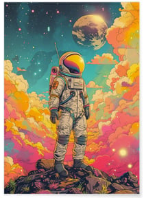 Affiche Astronaute Vintage et Planètes | A3 : 29,7x42cm